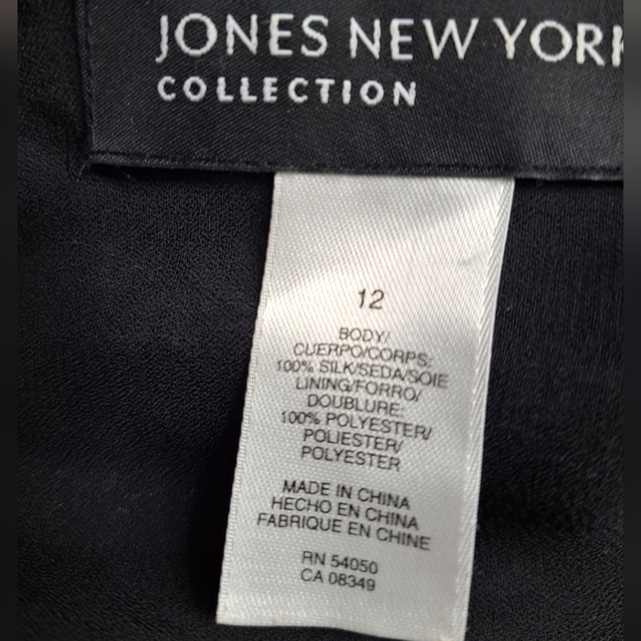 Jones New York 100% Silk Black Printed Midi Dress   Size 12 - Picture 4 of 4